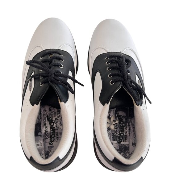 Vintage FootJoy eComfort Golf Shoes Women's 7W Softspikes Black White Leather - Picture 4 of 12
